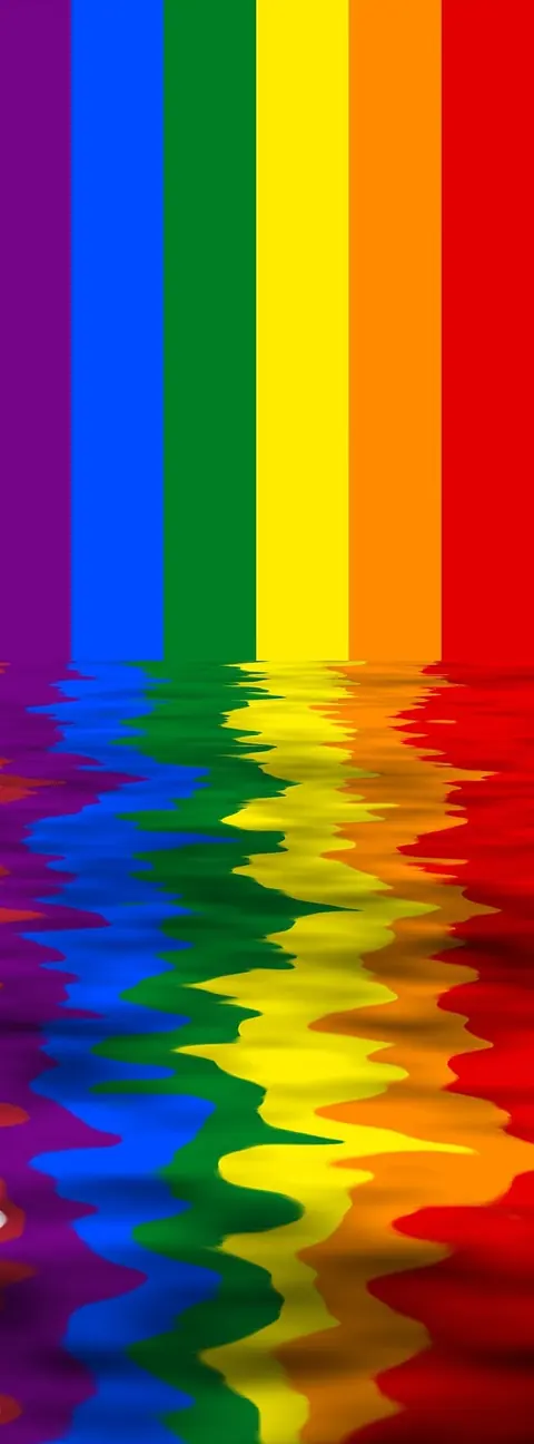 Regenbogenflagge, die sich im Wasser spiegelt